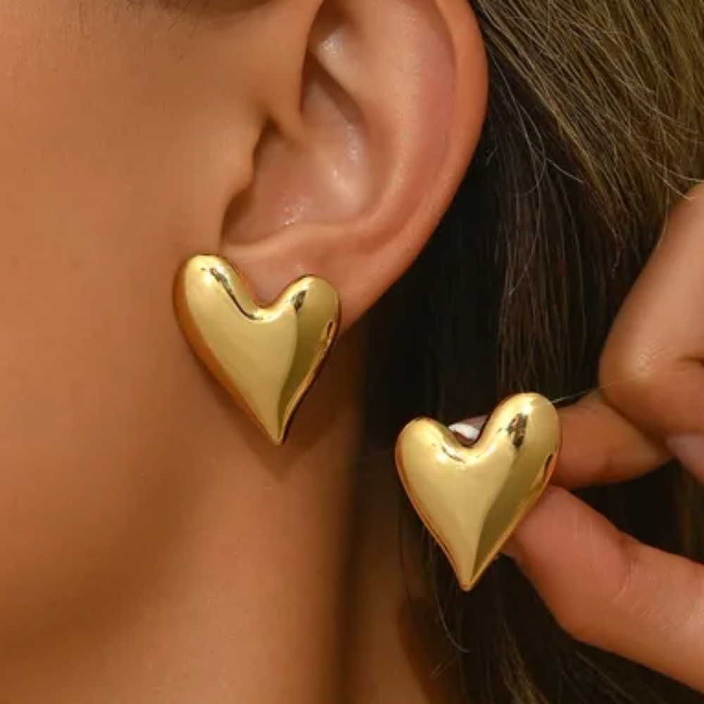 Elegant Heart Shaped Geometric Earrings, Stainless Steel, gold